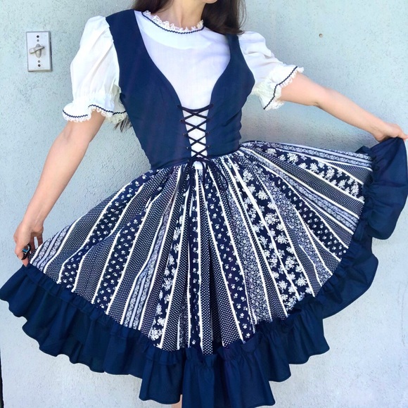Vintage Dresses & Skirts - ❤️SOLD ON DEPOP❤️ Vintage 60s Milkmaid Cottagecore Corset Dress Dirndl Folk 70s